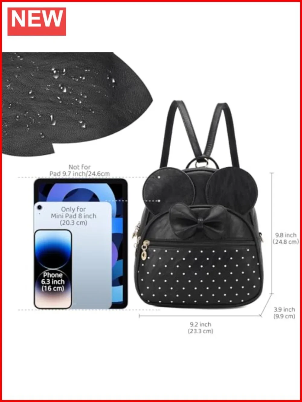 Mini Backpack Bowknot Polka Dot Cute Daypack Convertible Shoulder Bag Purse